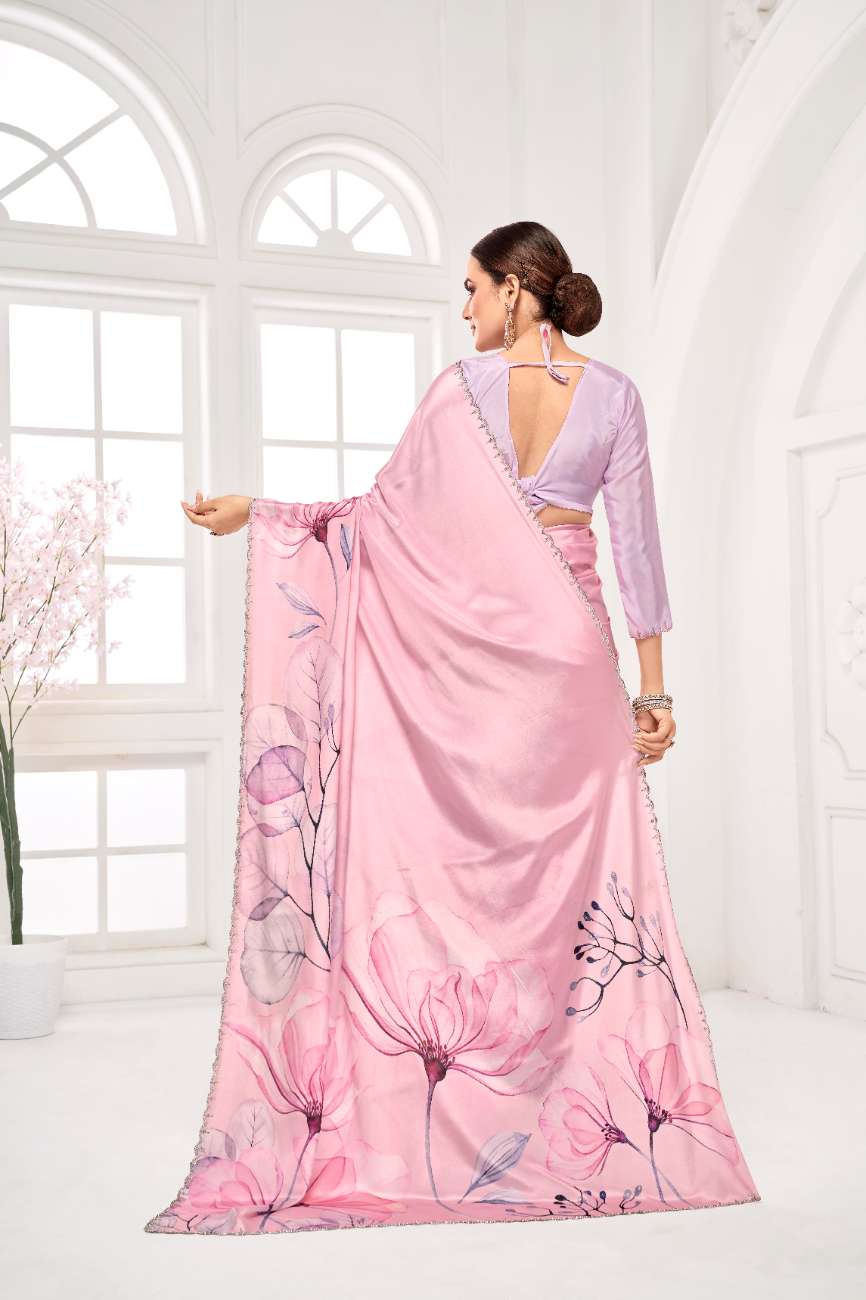 GARDERNIA – Crepe Silk Saree with Floral Print & Crystal Border