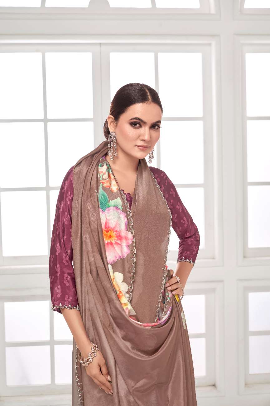 GARDERNIA – Crepe Silk Saree with Floral Print & Crystal Border