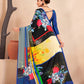 Jivora Women Crepe Soft Silk Striped And Floral Printed Saree with Unstitched Blouse.