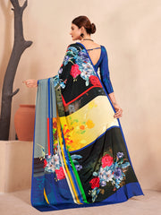 Jivora Women Crepe Soft Silk Striped And Floral Printed Saree with Unstitched Blouse.