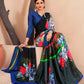 Jivora Women Crepe Soft Silk Striped And Floral Printed Saree with Unstitched Blouse.