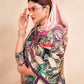 Jivora Women Crepe Soft Silk Striped And Floral Printed Saree with Unstitched Blouse.