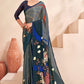 Jivora Women Crepe Soft Silk Striped And Floral Printed Saree with Unstitched Blouse.