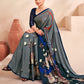 Jivora Women Crepe Soft Silk Striped And Floral Printed Saree with Unstitched Blouse.