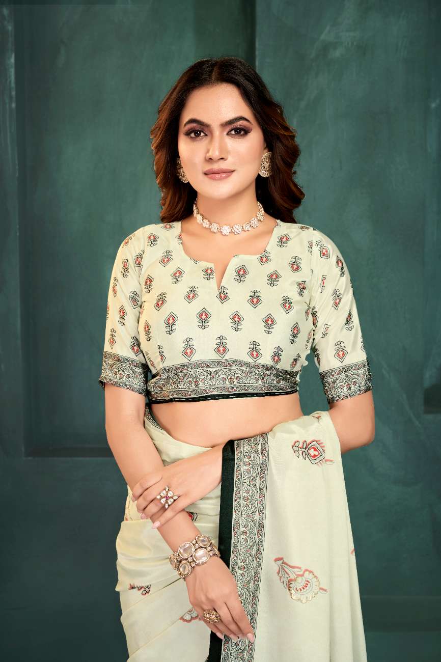 PURE BLISS – Elegant Crepe Silk Saree with Black & White Foil Position Print | Contemporary Luxury