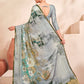 Jivora Women Crepe Soft Silk Striped And Floral Printed Saree with Unstitched Blouse.