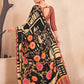 Jivora Women Crepe Soft Silk Striped And Floral Printed Saree with Unstitched Blouse.