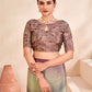 Jivora Women Crepe Soft Silk Striped And Floral Printed Saree with Unstitched Blouse.