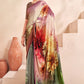 Jivora Women Crepe Soft Silk Striped And Floral Printed Saree with Unstitched Blouse.