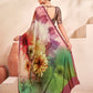Jivora Women Crepe Soft Silk Striped And Floral Printed Saree with Unstitched Blouse.
