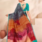 Jivora Women Crepe Soft Silk Striped And Floral Printed Saree with Unstitched Blouse.