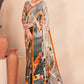 Jivora Women Crepe Soft Silk Striped And Floral Printed Saree with Unstitched Blouse.