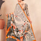 Jivora Women Crepe Soft Silk Striped And Floral Printed Saree with Unstitched Blouse.