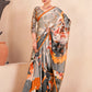 Jivora Women Crepe Soft Silk Striped And Floral Printed Saree with Unstitched Blouse.