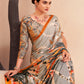 Jivora Women Crepe Soft Silk Striped And Floral Printed Saree with Unstitched Blouse.