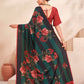 Jivora Women Crepe Soft Silk Striped And Floral Printed Saree with Unstitched Blouse.