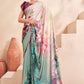 Jivora Women Crepe Soft Silk Striped And Floral Printed Saree with Unstitched Blouse.