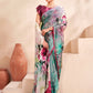 Jivora Women Crepe Soft Silk Striped And Floral Printed Saree with Unstitched Blouse.
