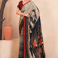 Jivora Women Crepe Soft Silk Striped And Floral Printed Saree with Unstitched Blouse.