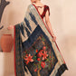 Jivora Women Crepe Soft Silk Striped And Floral Printed Saree with Unstitched Blouse.