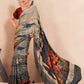 Jivora Women Crepe Soft Silk Striped And Floral Printed Saree with Unstitched Blouse.