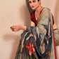Jivora Women Crepe Soft Silk Striped And Floral Printed Saree with Unstitched Blouse.