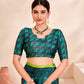 Jivora Women Crepe Soft Silk Striped And Floral Printed Saree with Unstitched Blouse.