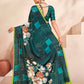 Jivora Women Crepe Soft Silk Striped And Floral Printed Saree with Unstitched Blouse.
