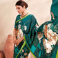 Jivora Women Crepe Soft Silk Striped And Floral Printed Saree with Unstitched Blouse.