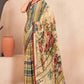 Jivora Women Crepe Soft Silk Striped And Floral Printed Saree with Unstitched Blouse.