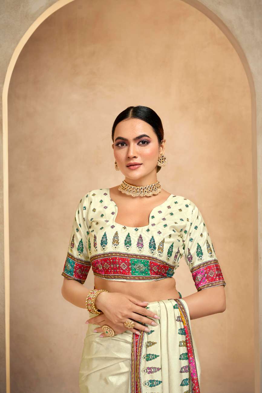 ROYALE – Vibrant Crepe Silk Saree with Rajwadi-Inspired Foil Position Print | Gujarati Royal Elegance