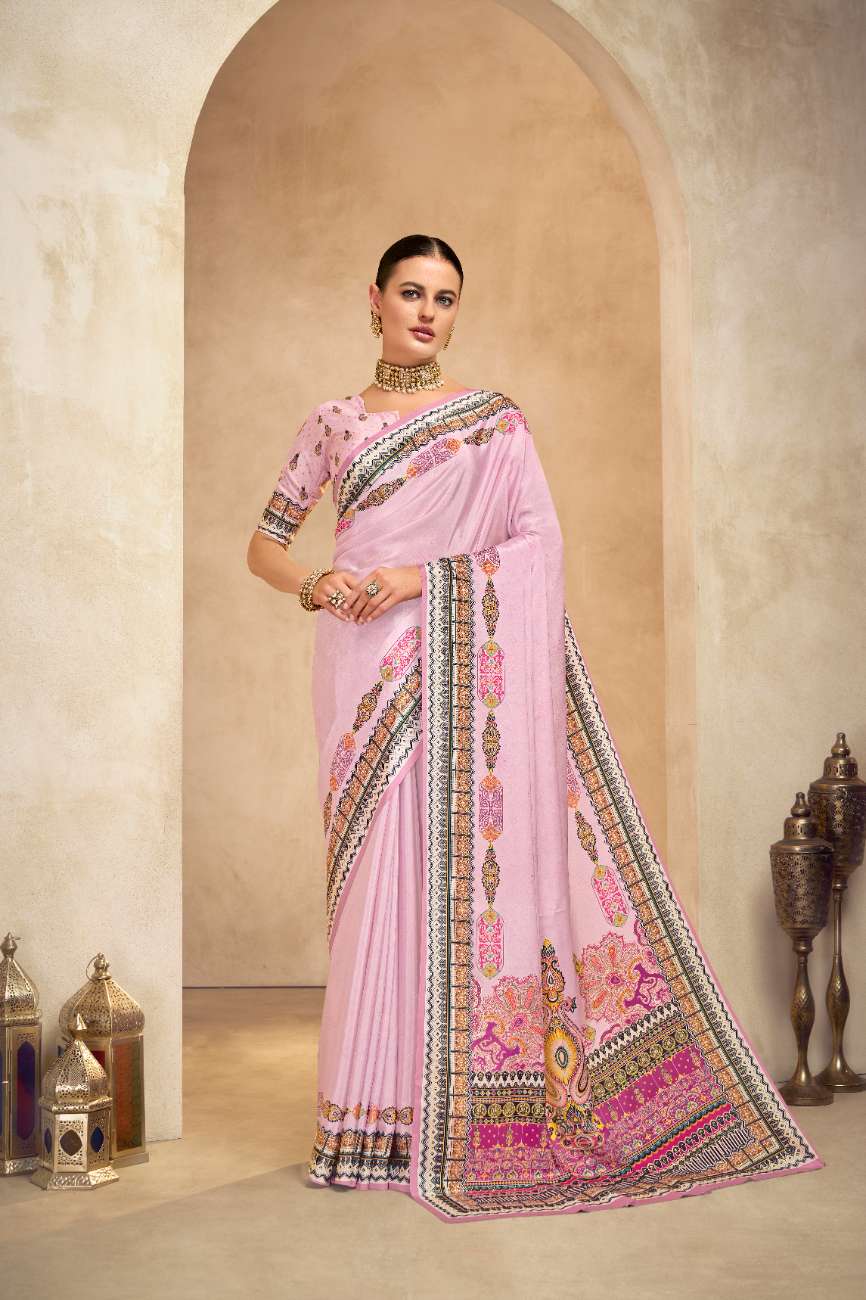 ROYALE – Vibrant Crepe Silk Saree with Rajwadi-Inspired Foil Position Print | Gujarati Royal Elegance