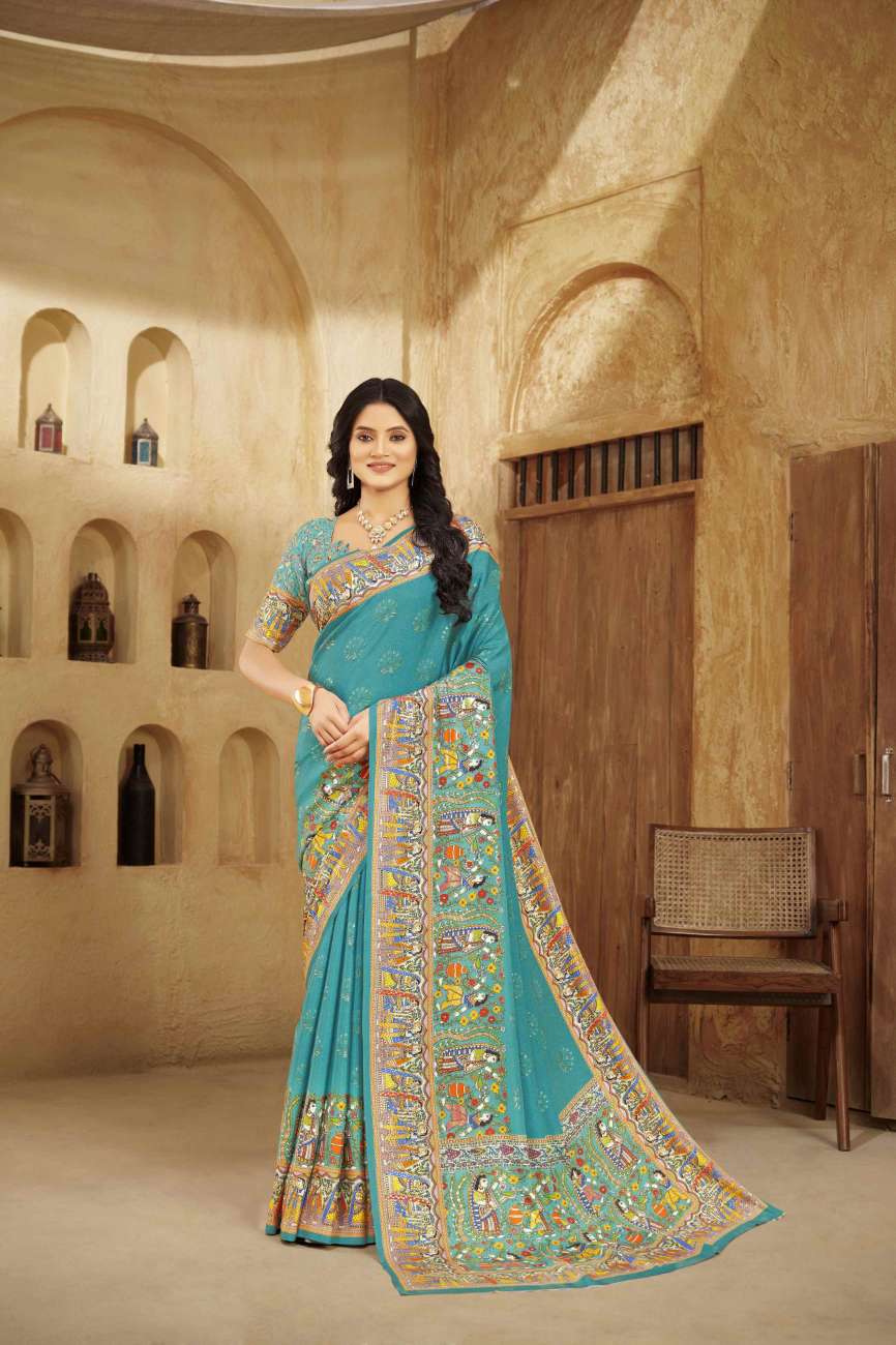 AASEA Elegant Royal Rajwadi Foil Print Saree in Crepe Silk