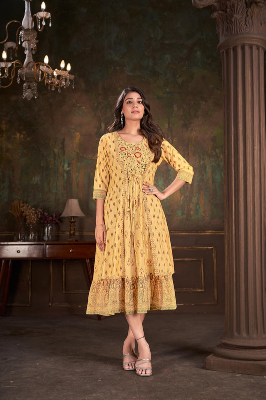 Women Foli Printed Cotton Kurtis