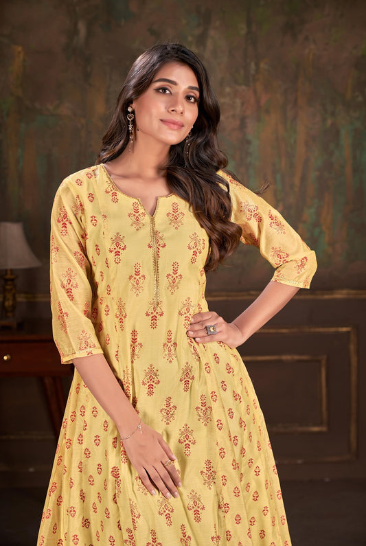 Women Foli Printed Cotton Kurti