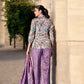 Elegant Crepe Silk Co-Ord Set with Pastel Floral Digital Print & Matching Scarf -Lavender- Beige