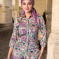 Elegant Crepe Silk Co-Ord Set with Pastel Floral Digital Print & Matching Scarf -Lavender- Beige
