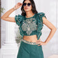 Premium Shimmer Georgette & Fancy Fabric Embroidery & Hand Work Fancy Crop Top/Sharara & Choli