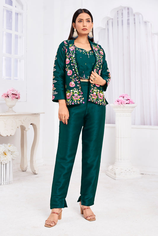 Premium Tussar Silk Embroidery & Hand Work Fancy Crop Top/Jacket & Choli & Pent