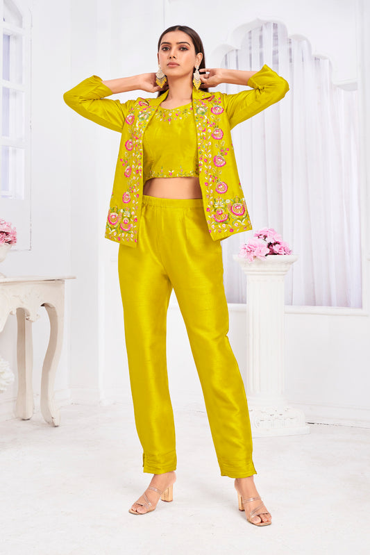 Premium Tussar Silk Embroidery & Hand Work Fancy Crop Top/Jacket & Choli & Pent