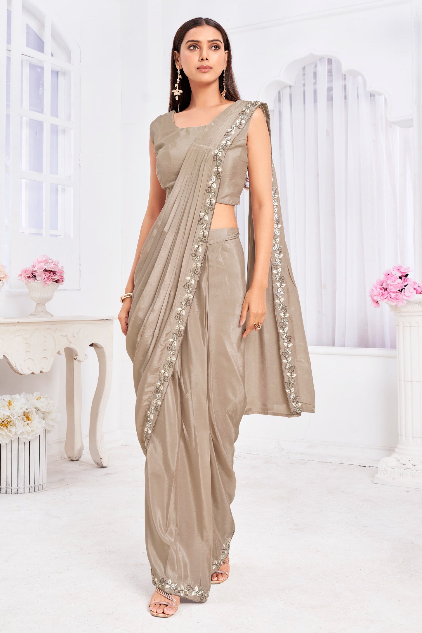 Premium Georgette Embroidery & Hand Work Fancy Drape Saree /Saree & jacket Choli