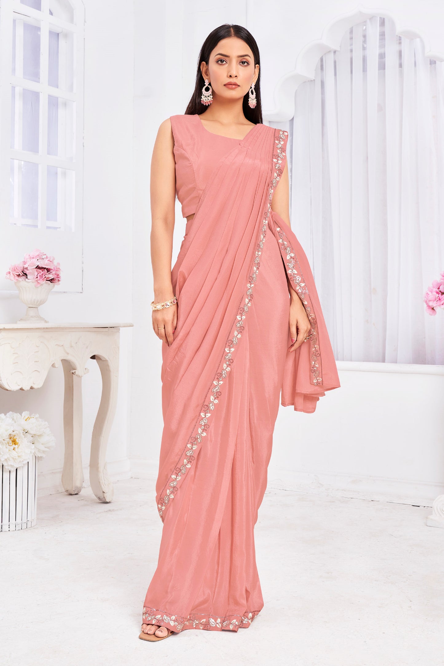 Premium Georgette Embroidery & Hand Work Fancy Drape Saree /Saree & jacket Choli