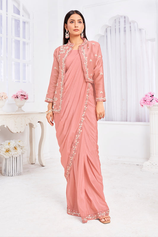 Premium Georgette Embroidery & Hand Work Fancy Drape Saree /Saree & jacket Choli