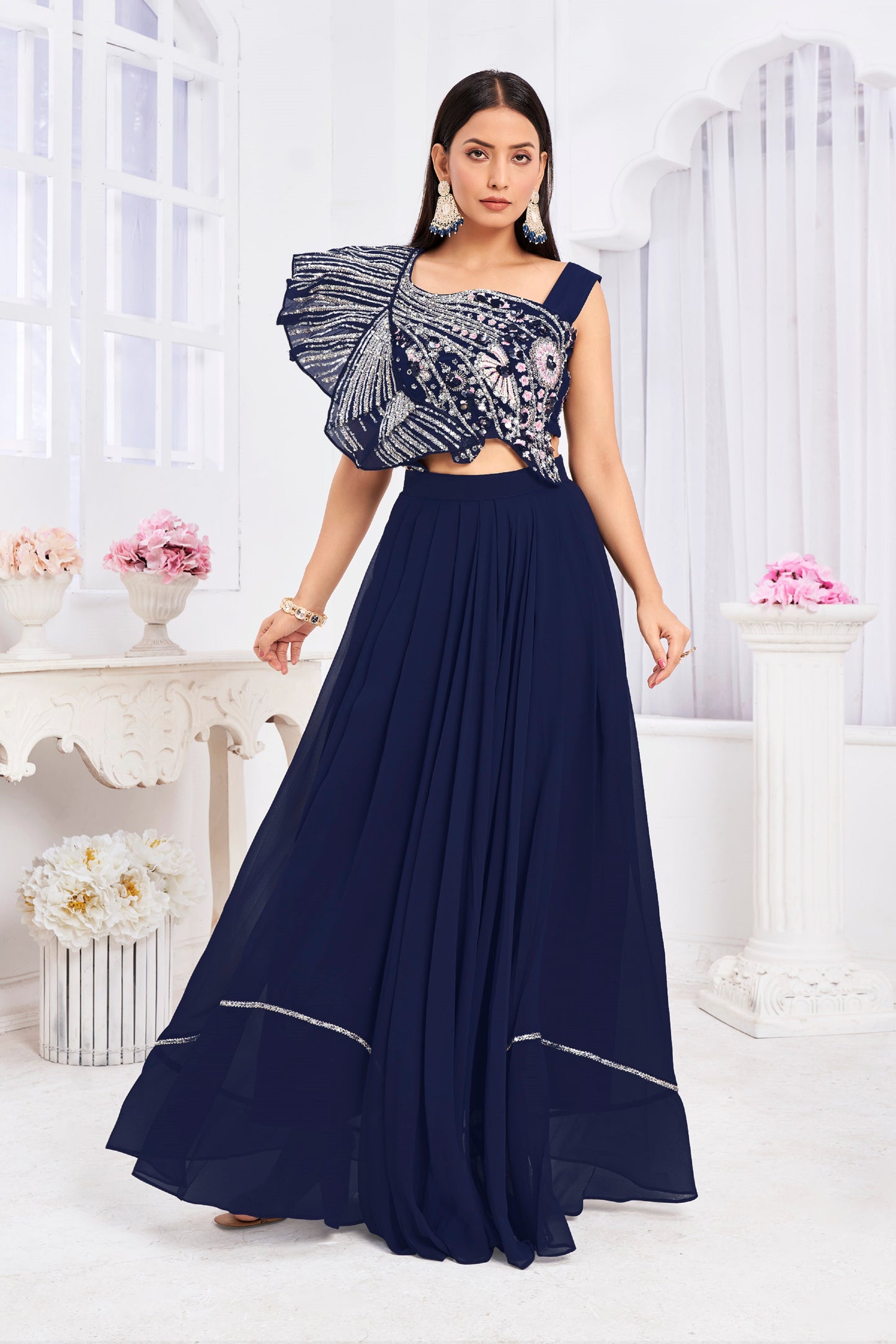 Premium Georgette Embroidery & Hand Work Fancy Crop Top/ Sharara & Choli