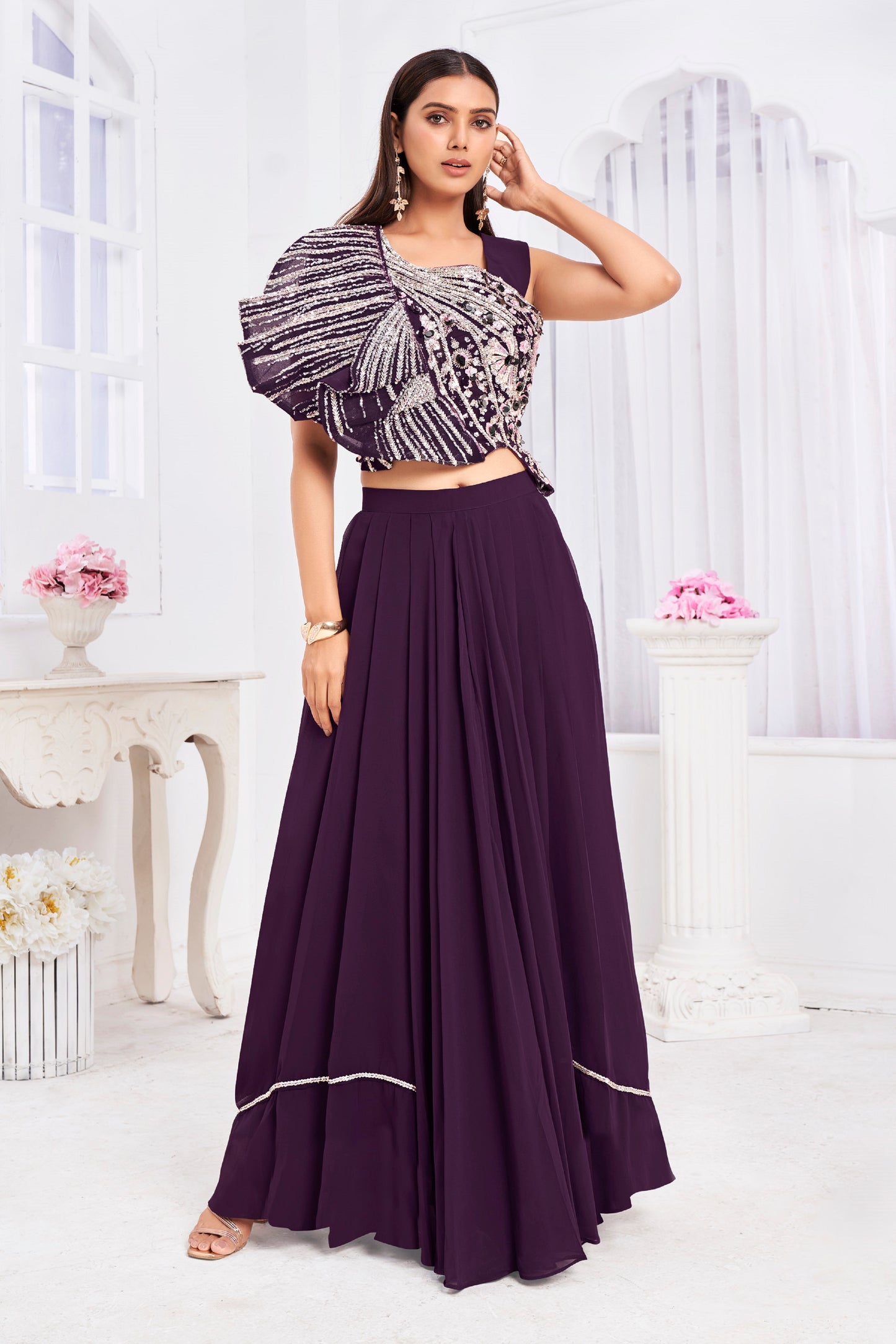Premium Georgette Embroidery & Hand Work Fancy Crop Top/ Sharara& Choli