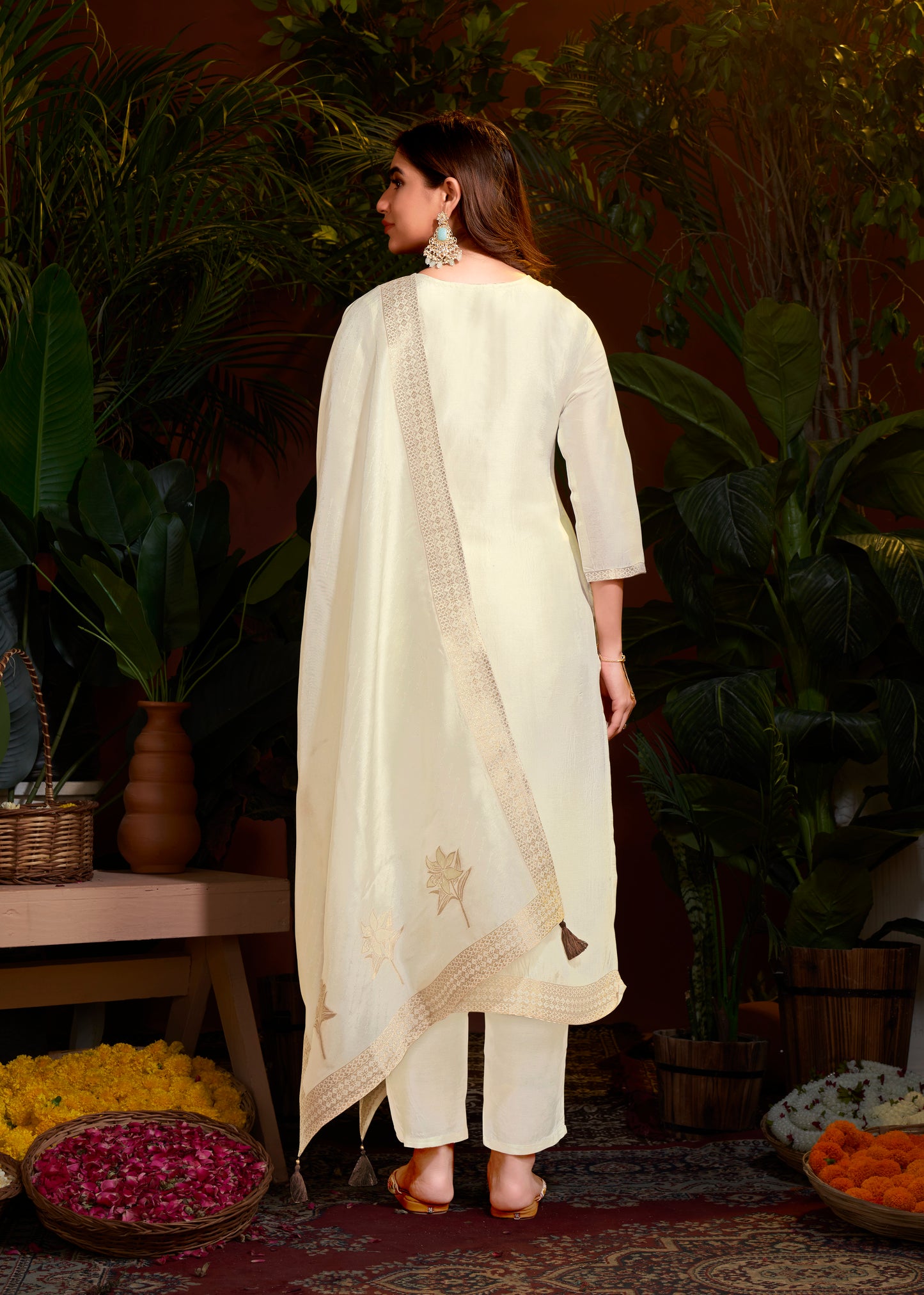 Premium Natural Viscose Jacquard Butti And Hand Work Salwar/Kameez/Dupatta/3 Pcs Set