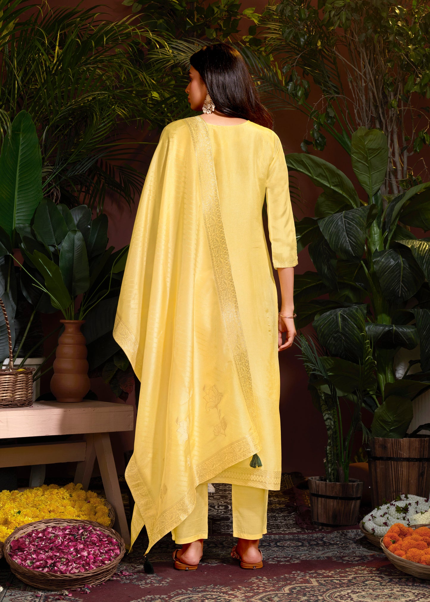 Premium Natural Viscose Jacquard Butti And Hand Work Salwar/Kameez/Dupatta/3 Pcs Set