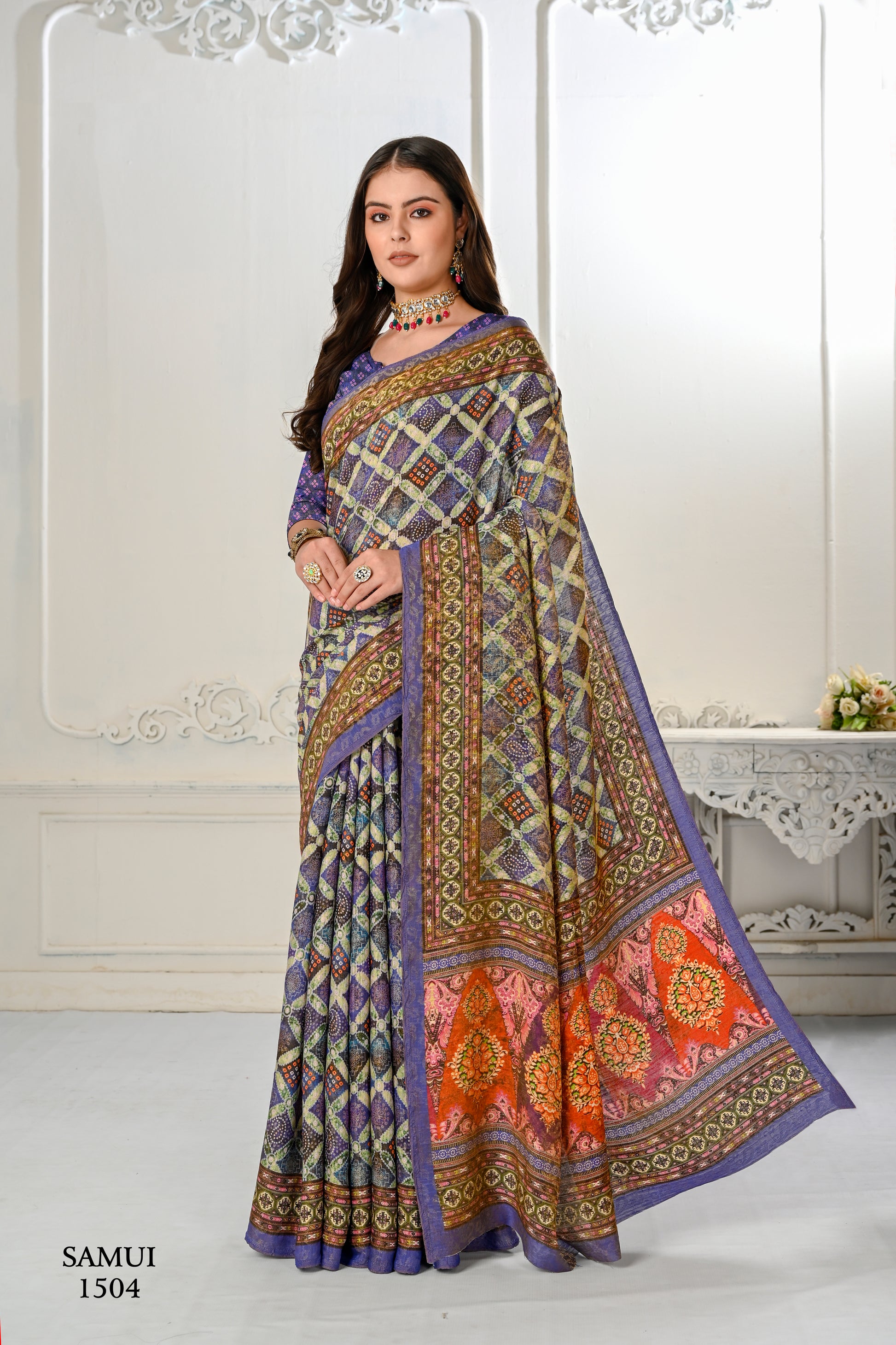 Premium Natural Silk High Definition Jacquard Zari Digital Printed Blouse With Saree - jivora