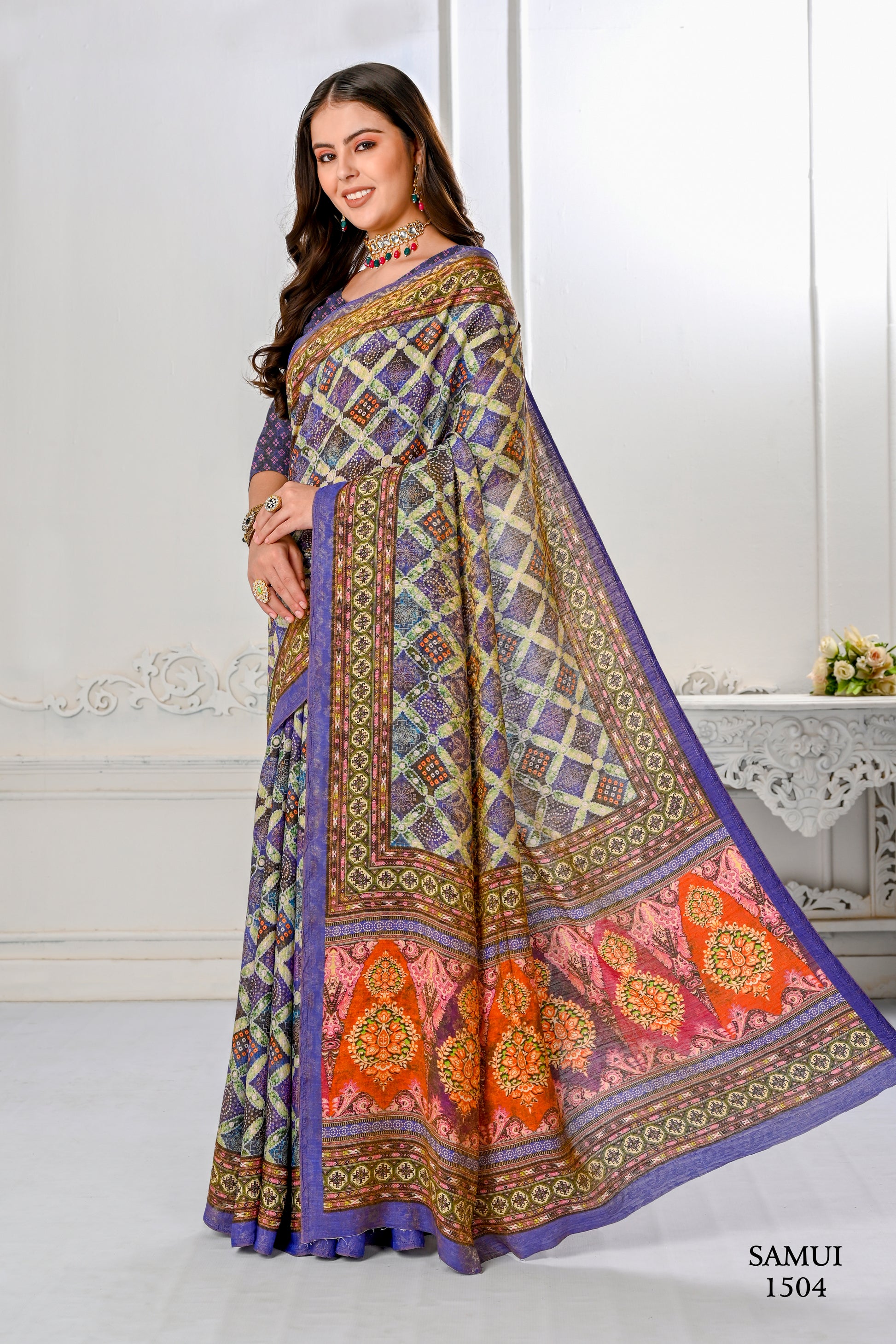 Premium Natural Silk High Definition Jacquard Zari Digital Printed Blouse With Saree - jivora