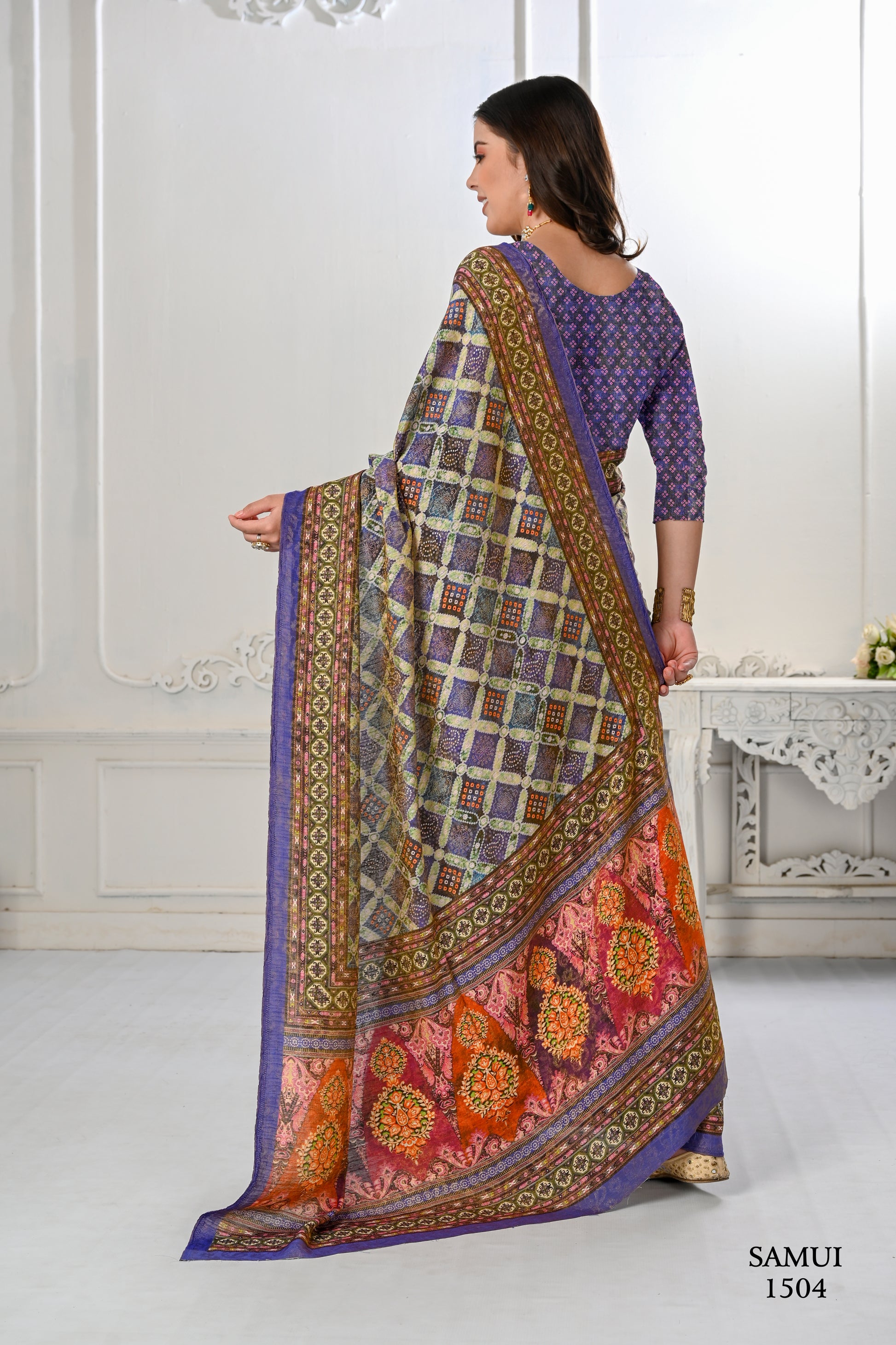 Premium Natural Silk High Definition Jacquard Zari Digital Printed Blouse With Saree - jivora